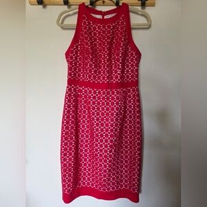 Carmen‎ Marc Valvo Red and White Patterned Midi Dress Sz 4